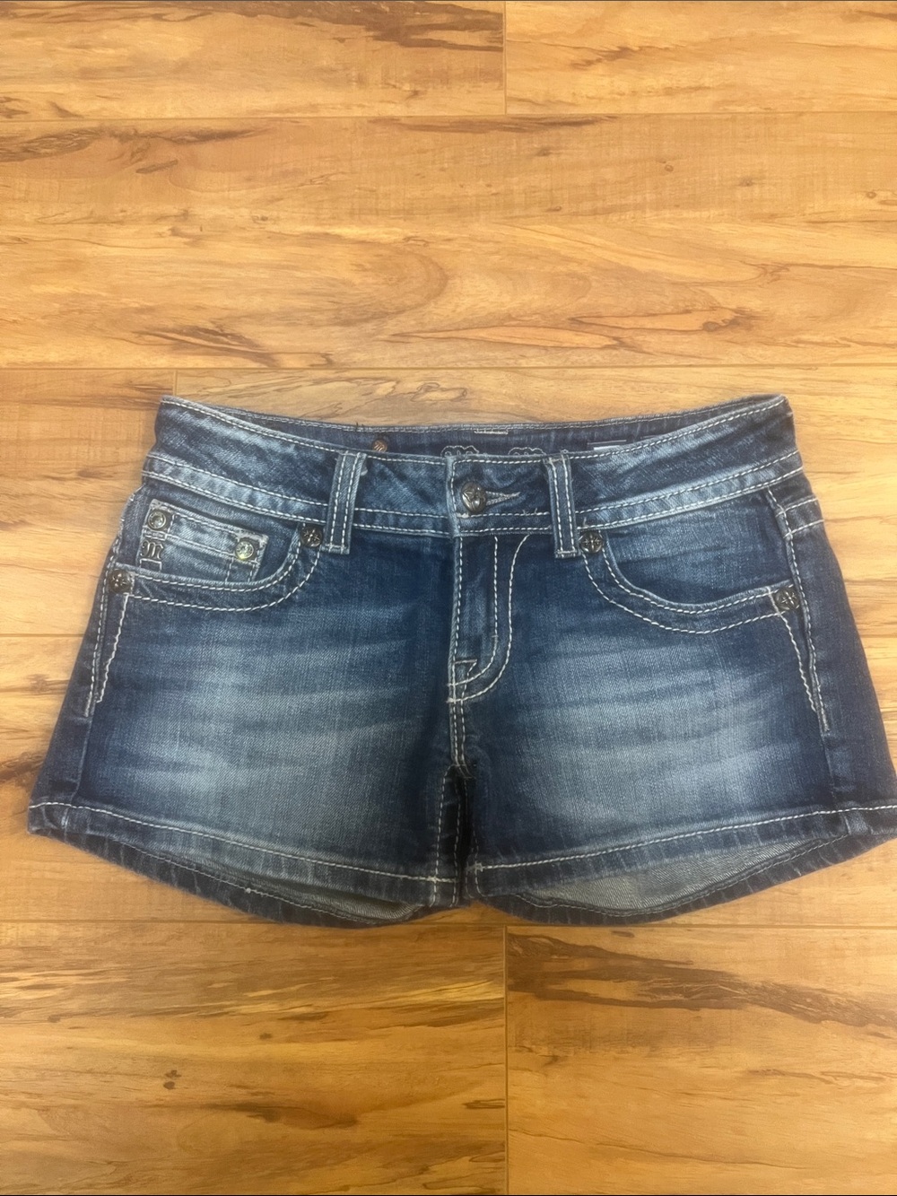 Miss Me Distressed Dark Denim Jean Shorts